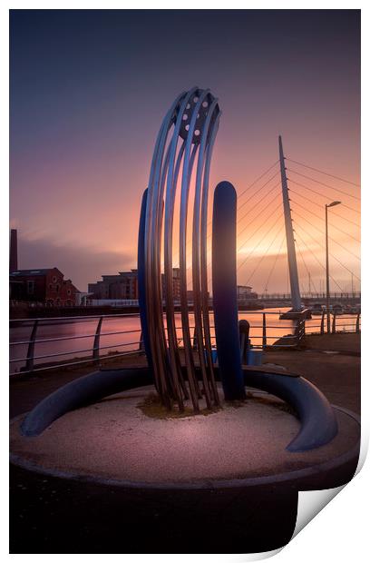Riverside sculpture at the River Tawe Print by Leighton Collins