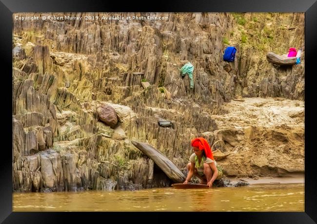 Panning for Gold on the Mekong River Framed Print by Robert Murray