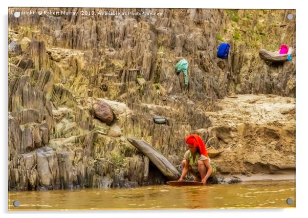Panning for Gold on the Mekong River Acrylic by Robert Murray