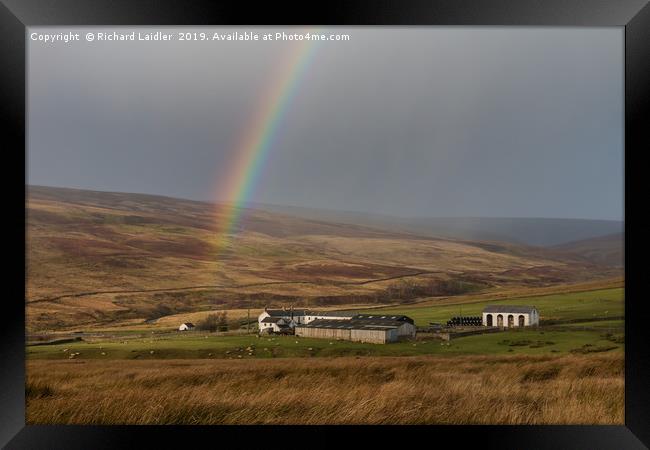 Rainbow at Middle End Farm after Storm Atiyah Framed Print by Richard Laidler