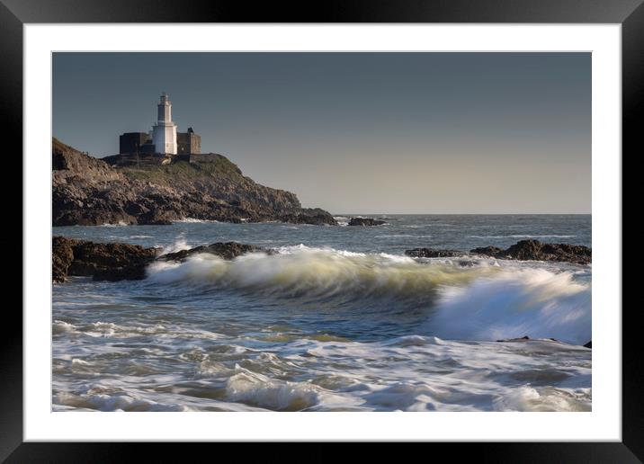 A wave breaking on Bracelet Bay Framed Mounted Print by Leighton Collins