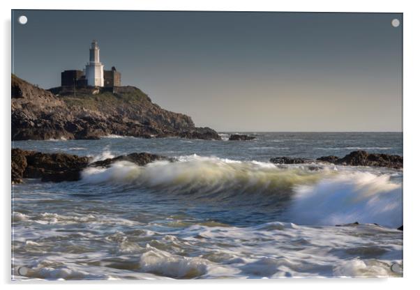 A wave breaking on Bracelet Bay Acrylic by Leighton Collins