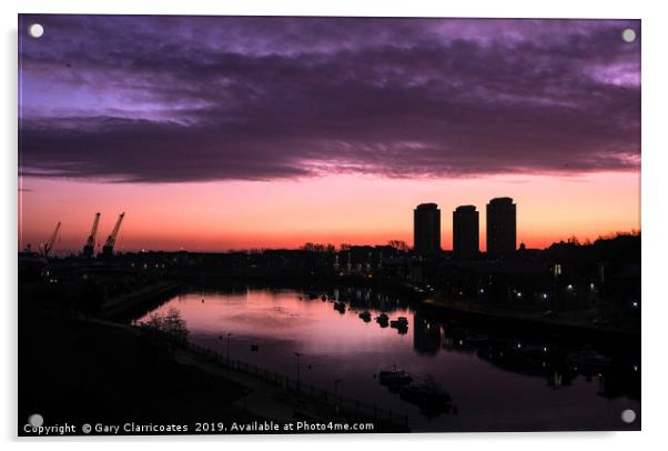 Sunderland Quayside Pre-dawn Acrylic by Gary Clarricoates