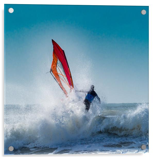 Windsurfing on Newgale Beach, Pembrokeshire. Acrylic by Colin Allen