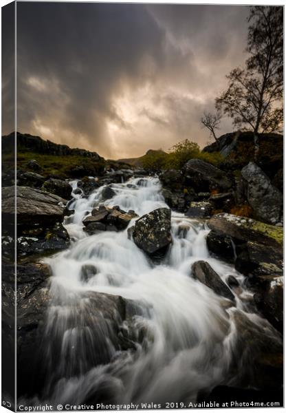 Ogwen Rhaeadr Waterfall from from Idwal Cottage, S Canvas Print by Creative Photography Wales