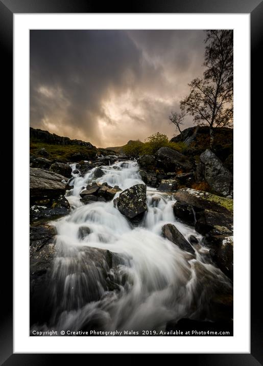 Ogwen Rhaeadr Waterfall from from Idwal Cottage, S Framed Mounted Print by Creative Photography Wales