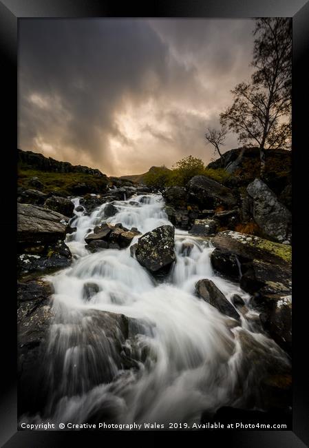 Ogwen Rhaeadr Waterfall from from Idwal Cottage, S Framed Print by Creative Photography Wales