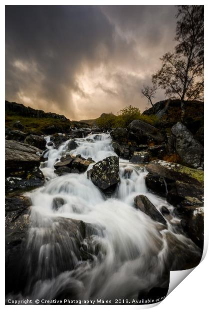 Ogwen Rhaeadr Waterfall from from Idwal Cottage, S Print by Creative Photography Wales