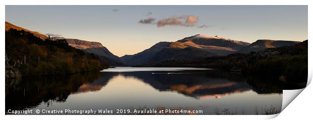 Snowdonia Panorama from Llyn Peris Print by Creative Photography Wales