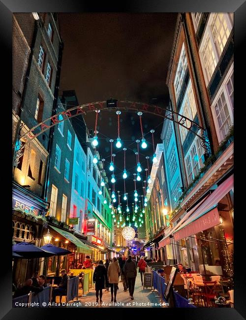 Ganton Street, Carnaby, London at Christmas  Framed Print by Ailsa Darragh