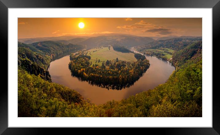 Famous view on Vltava river at sunset, Czech Repub Framed Mounted Print by Sergey Fedoskin