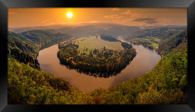 Famous view on Vltava river at sunset, Czech Repub Framed Print by Sergey Fedoskin