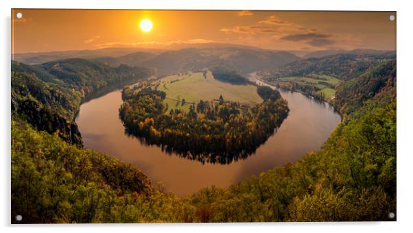 Famous view on Vltava river at sunset, Czech Repub Acrylic by Sergey Fedoskin