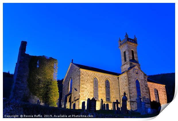 Kilmun Parish Church At Night Print by Ronnie Reffin