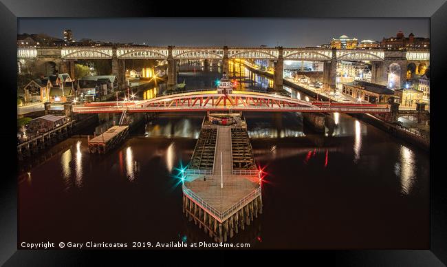 Swing Bridge at Night Framed Print by Gary Clarricoates