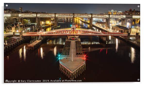 Swing Bridge at Night Acrylic by Gary Clarricoates