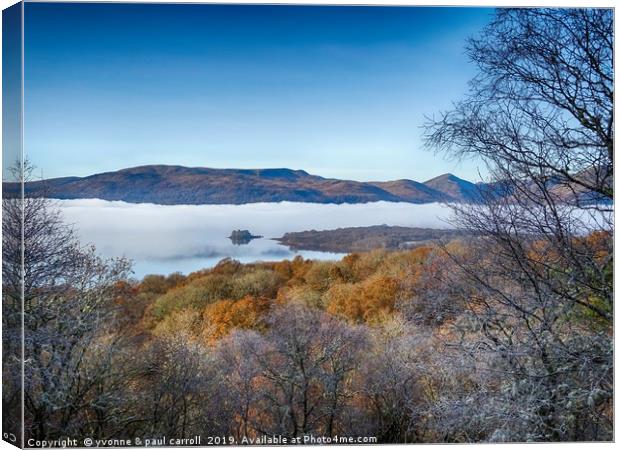 Loch Lomond in the mist from inchcailloch island Canvas Print by yvonne & paul carroll