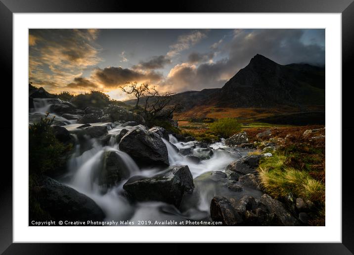 Tryfan from Afon Lloer, Snowdonia National Park Framed Mounted Print by Creative Photography Wales