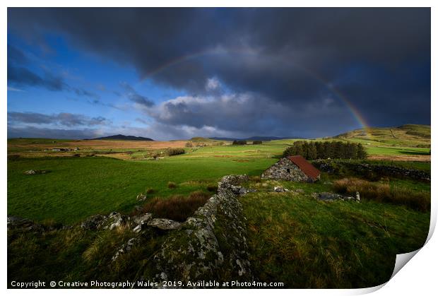 Ynyspandy Slate Mill Rainbow, Snowdonia National P Print by Creative Photography Wales