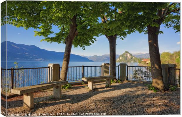 A Spring Evening at Lake Maggiore Canvas Print by Gisela Scheffbuch