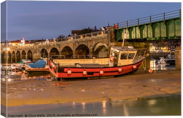 Folkestone harbour view at night Canvas Print by Clive Wells