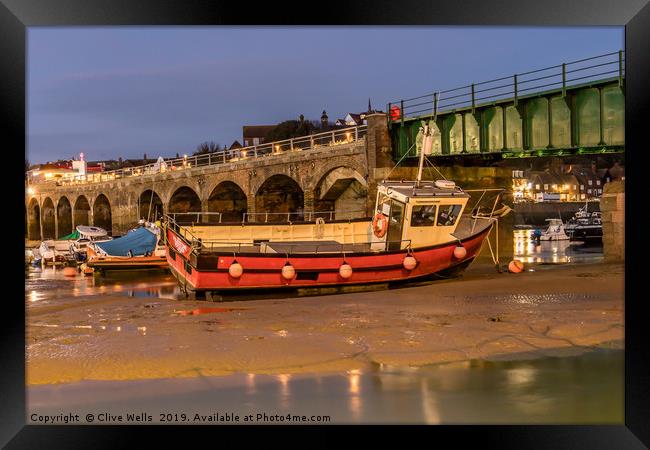 Folkestone harbour view at night Framed Print by Clive Wells