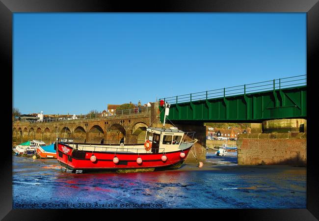 Low tide in Folkestone Harbour Framed Print by Clive Wells
