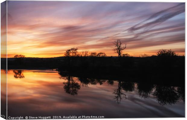 Sunset Reflections by The River Towy Canvas Print by Steve Huggett