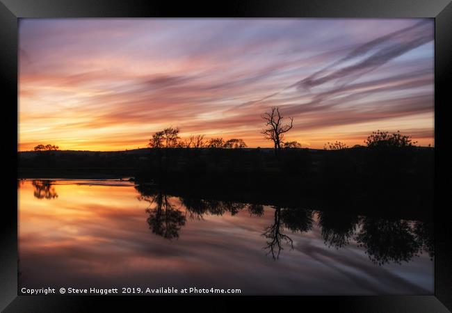 Sunset Reflections by The River Towy Framed Print by Steve Huggett