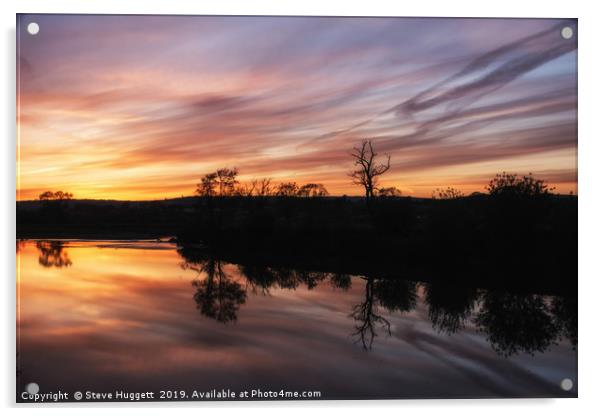 Sunset Reflections by The River Towy Acrylic by Steve Huggett