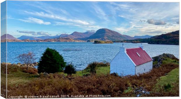 Crofter cottage with outlook towards Torridon  Canvas Print by yvonne & paul carroll