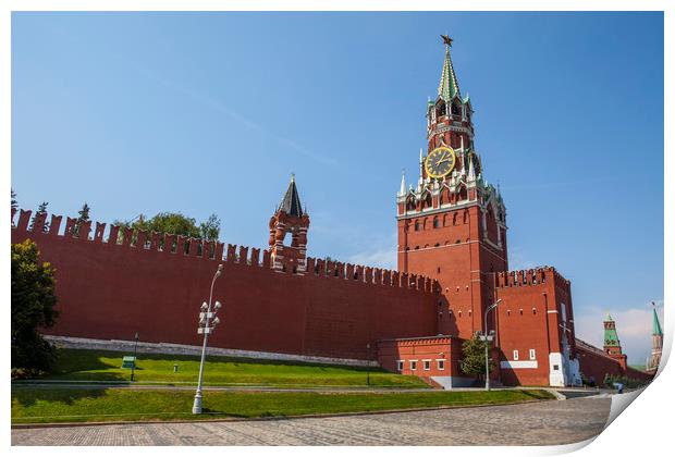 Spasskaya Tower of the Kremlin in Moscow Print by Chris Dorney