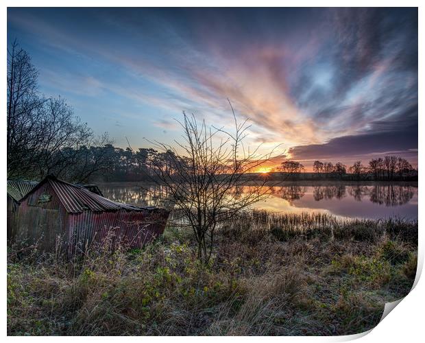 The old boat house at sunrise Print by George Robertson