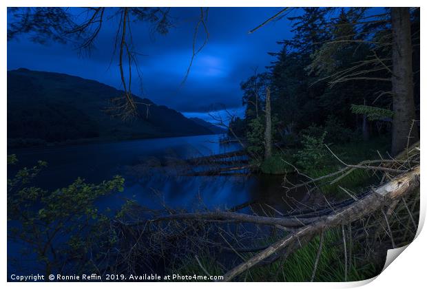 Loch Eck At Inverchapel At Night Print by Ronnie Reffin