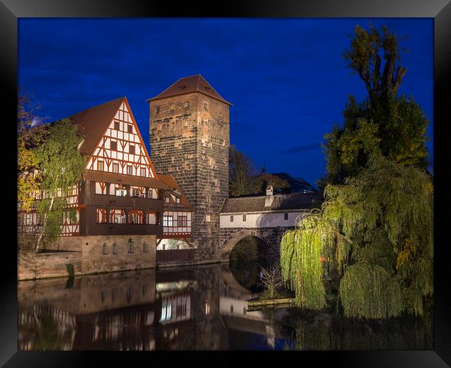 Weinstadel House and Pegnitz River in Nuremberg Framed Print by Chris Dorney