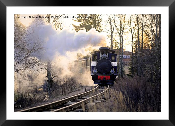 Steam Locomotive Pulling Carriages in Morning Ligh Framed Mounted Print by Taina Sohlman