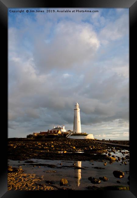 Early morning sunshine at St Mary's Island. Framed Print by Jim Jones