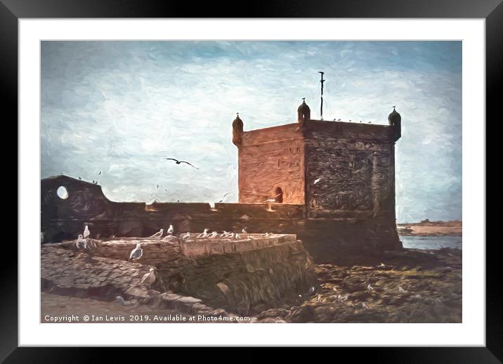Gulls at Essaouira Citadel Morocco Framed Mounted Print by Ian Lewis