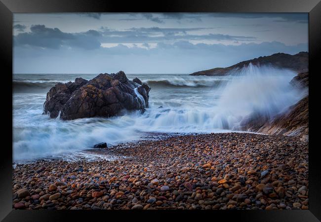 Crashing waves on Rotherslade Bay Framed Print by Leighton Collins