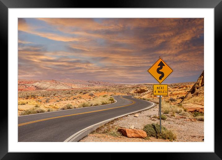 Curves 4 Miles in Desert Sunset Framed Mounted Print by Darryl Brooks