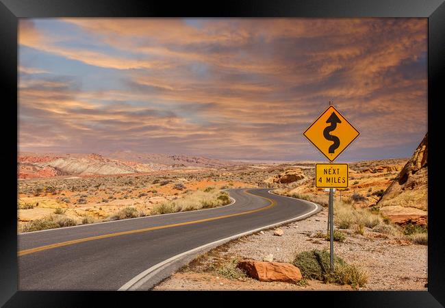 Curves 4 Miles in Desert Sunset Framed Print by Darryl Brooks