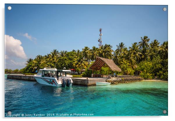 New Arrival to Tropical Island Acrylic by Jenny Rainbow
