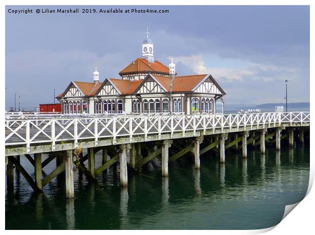 Grey skies over Dunoon Pier. Scotland. Print by Lilian Marshall