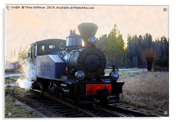 Steam Locomotive at Railway Station Digital Art Acrylic by Taina Sohlman