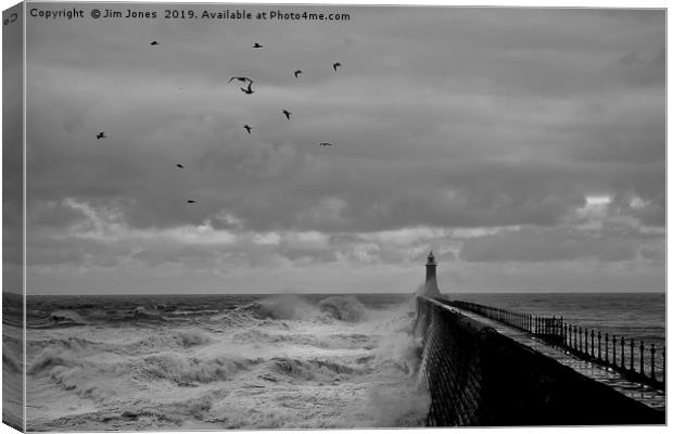 Storm over Tynemouth Pier Canvas Print by Jim Jones
