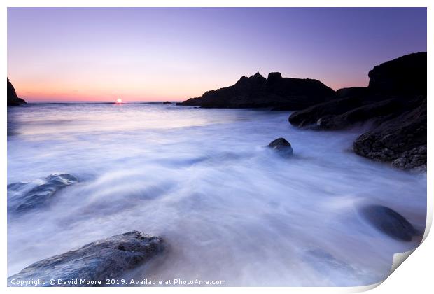 North Cornwall beach at sunset Print by David Moore