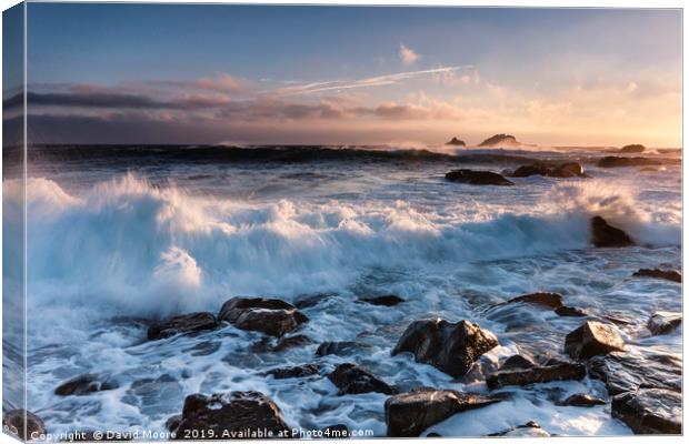 Cape Cornwall sunset shot towards the Brisons Canvas Print by David Moore