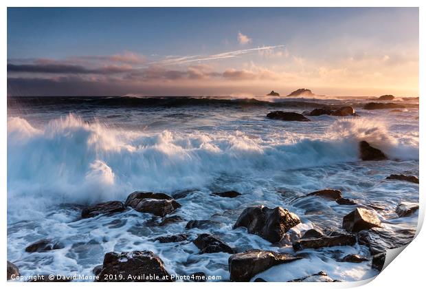 Cape Cornwall sunset shot towards the Brisons Print by David Moore