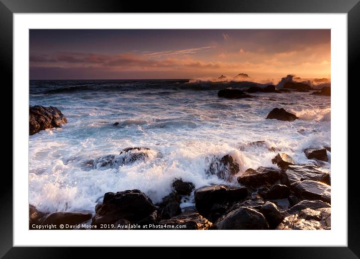 Cape Cornwall sunset shot towards the Brisons Framed Mounted Print by David Moore
