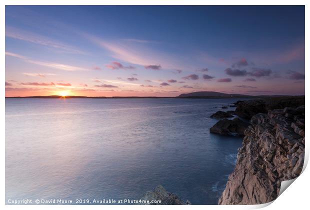 Sunset from Shetland cliffs Print by David Moore